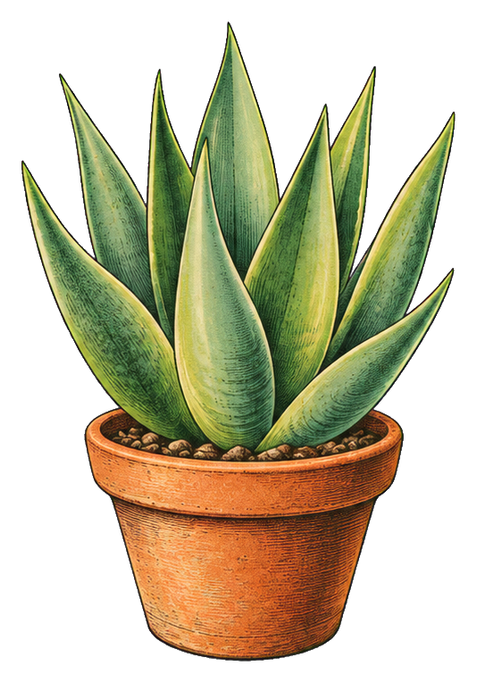 Vintage aloe succulent in a terracotta pot with pointed green leaves