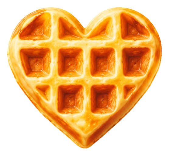 Heart-shaped waffle with a golden toasted texture and airbrush-style highlights.