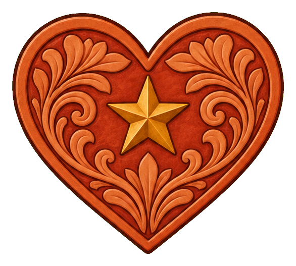 Ornate western heart with carved details and a star in the center