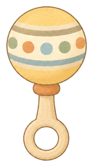 Wooden baby rattle with pastel dots and a circular handle
