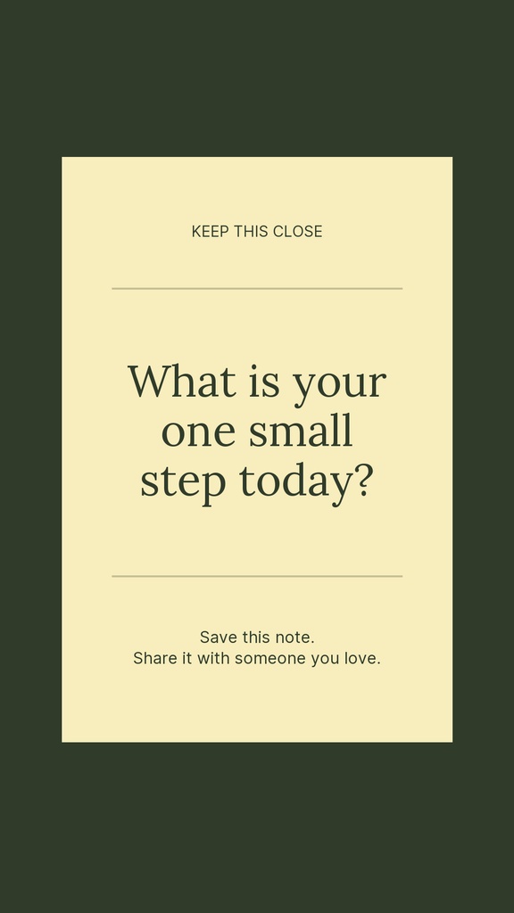 Minimal cream note card on dark olive background with a reminder message and thin divider lines.