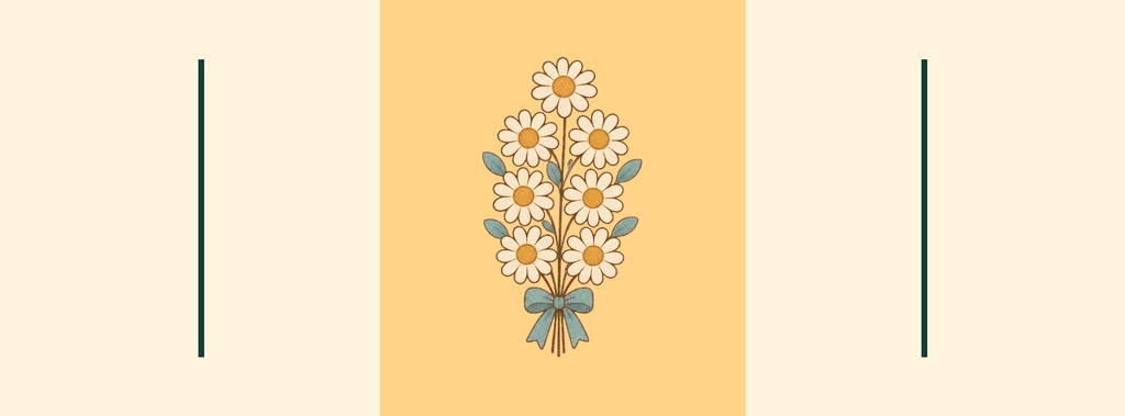 Minimal page cover template with a bouquet of white daisies on a warm beige and orange background