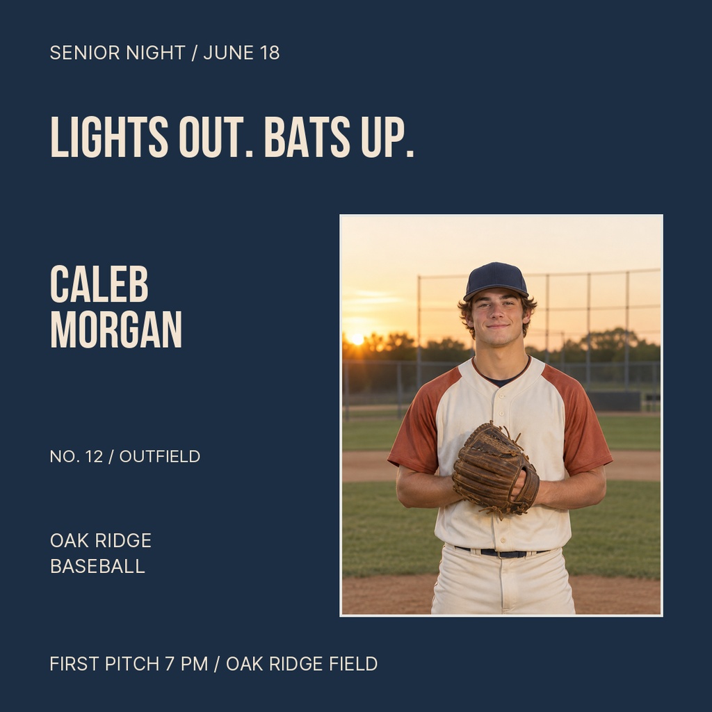 Baseball senior night square post featuring a player portrait, bold headline, and team details on a dark background.