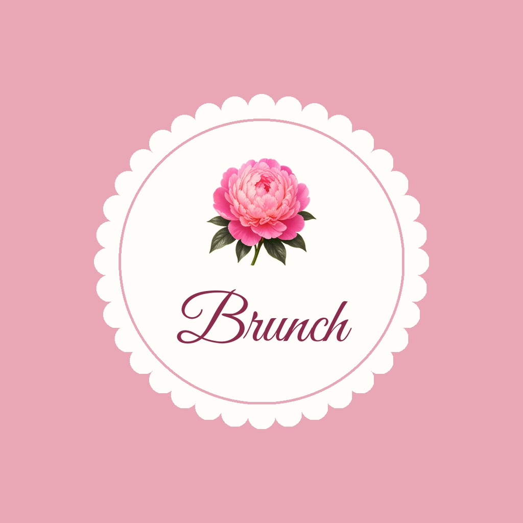 Pink square highlight cover with a white scalloped circle, flower, and the word Brunch.