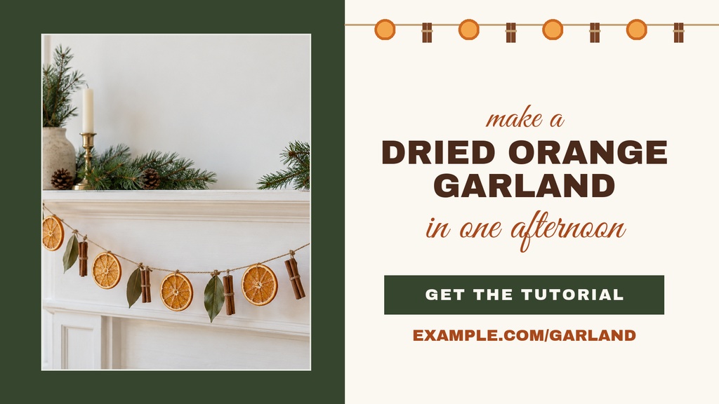 Landscape design with dried orange garland photo and holiday tutorial text