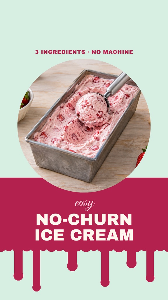 Portrait reel cover with a scoop of pink ice cream in a metal loaf pan and bold text below.