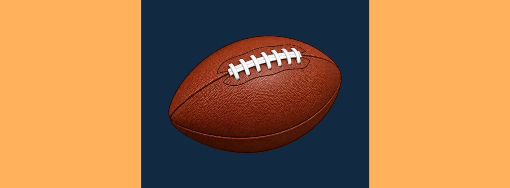 Football on a navy background with an orange side panel for a game day cover