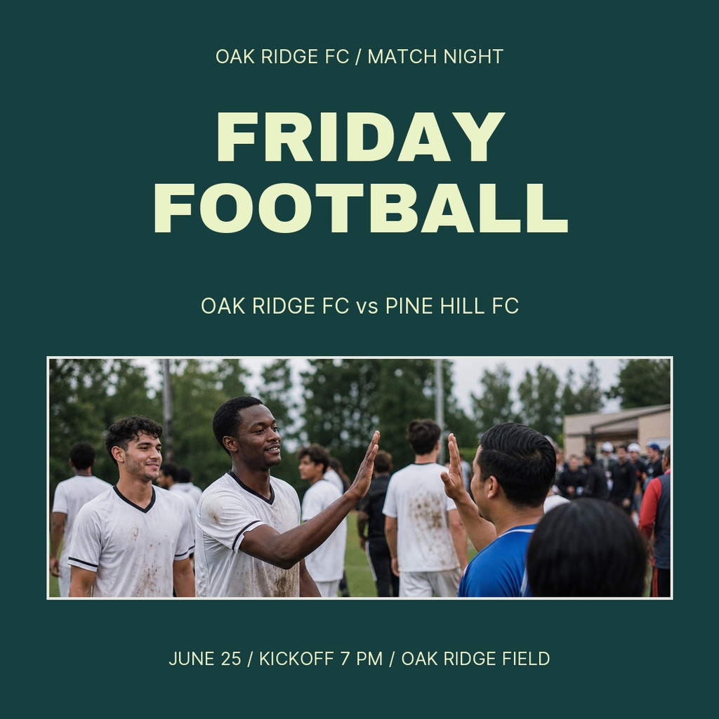 Square football match night poster with players on a field and large Friday Football text.