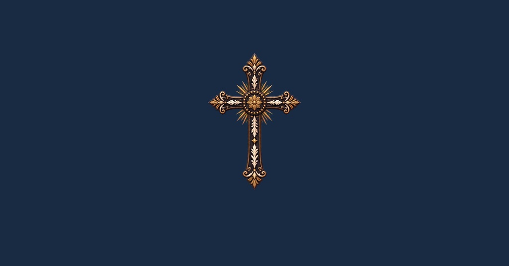 Ornate gold cross centered on a dark blue background.
