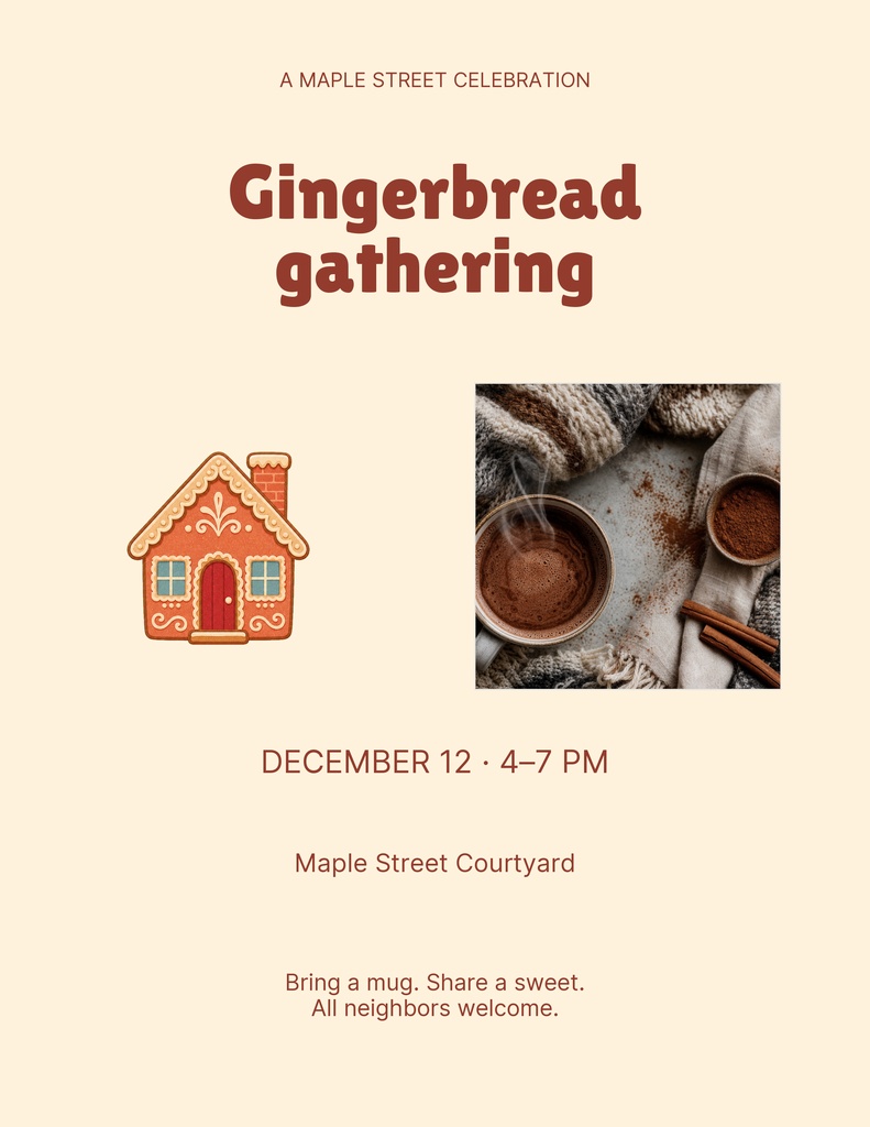 Lefelete Design Gingerbread Gathering Letter Flyer Template - Design Templates