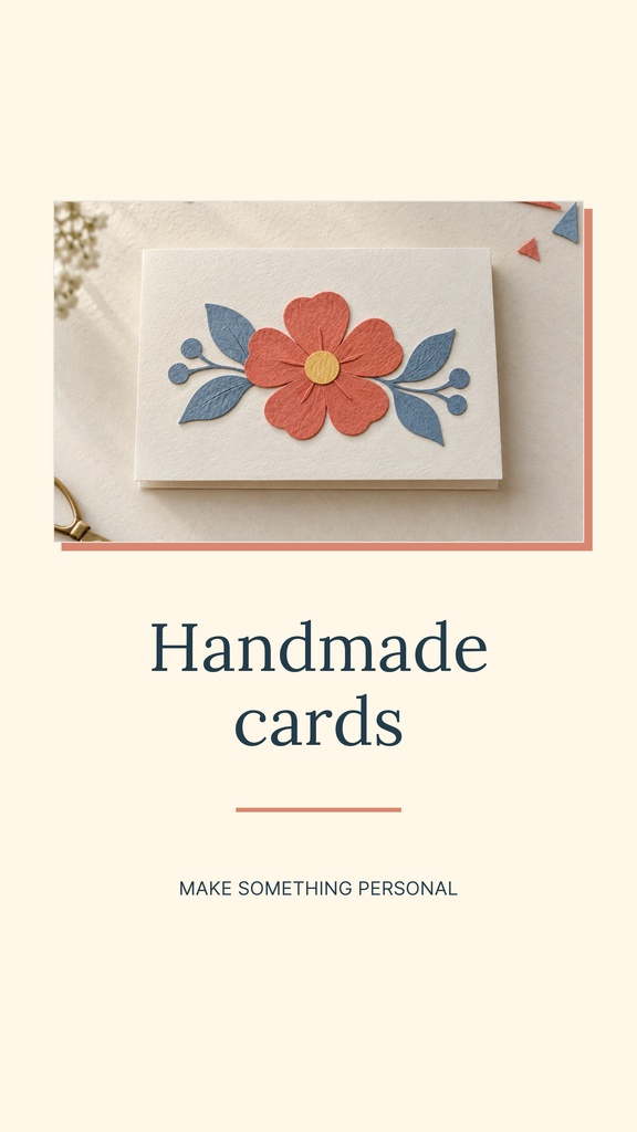 Portrait cover template with a handmade paper flower card and the words Handmade cards.