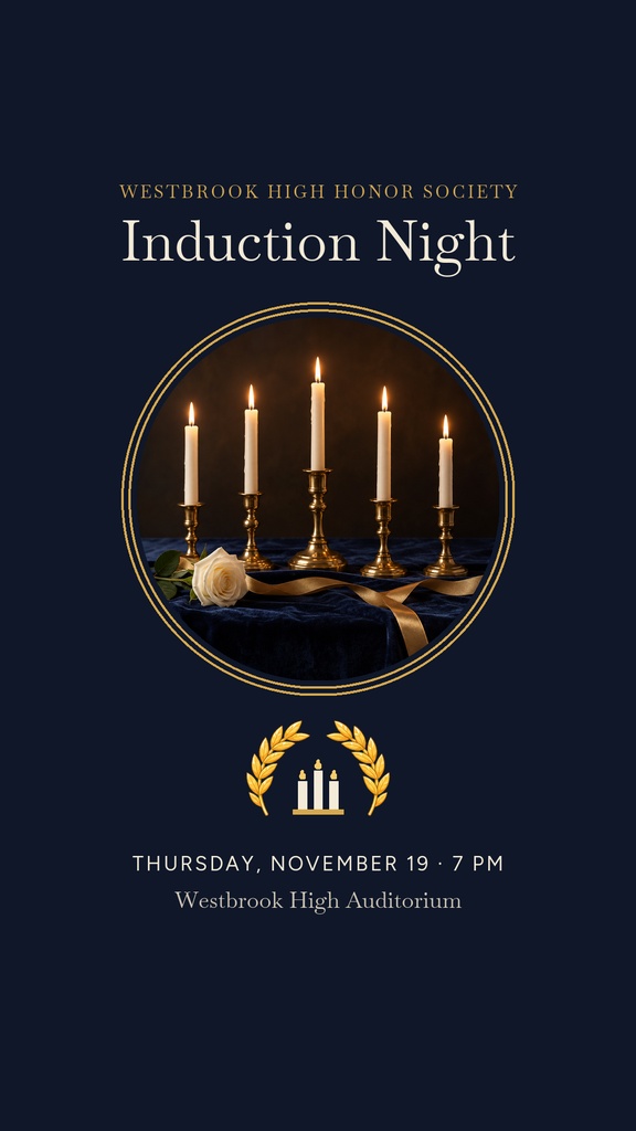 Elegant navy Instagram story template with candles, gold accents, and honor society induction text