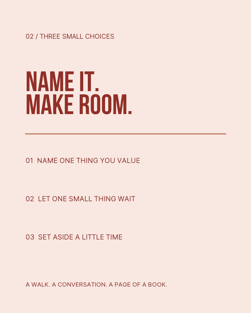Portrait social media template with the quote "Name it. Make room." and three reflective prompts.