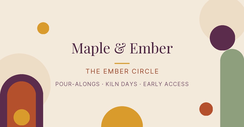 Abstract cream banner with purple, gold, green, and rust shapes and Maple & Ember text.