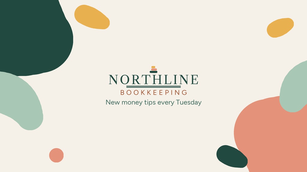 Minimal YouTube banner with abstract pastel shapes and Northline Bookkeeping text on a light background