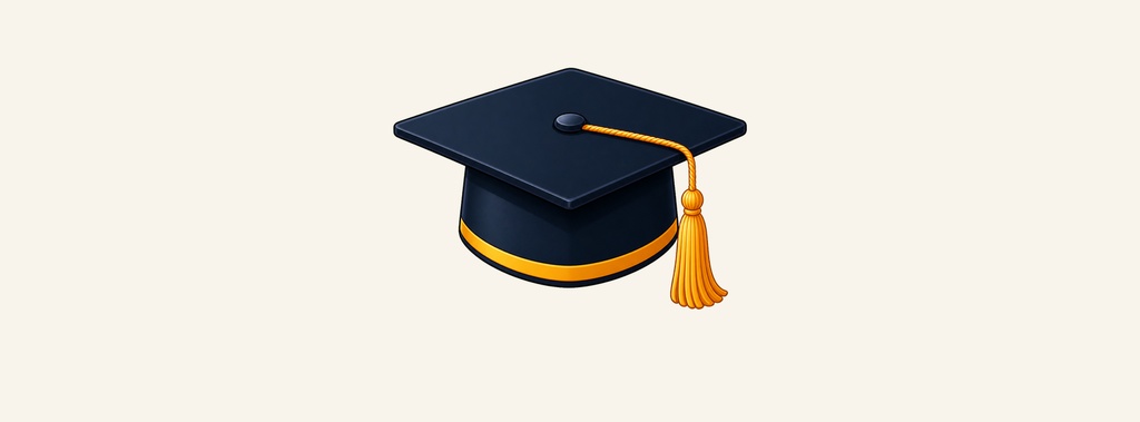 A black graduation cap with a gold tassel on a light background.