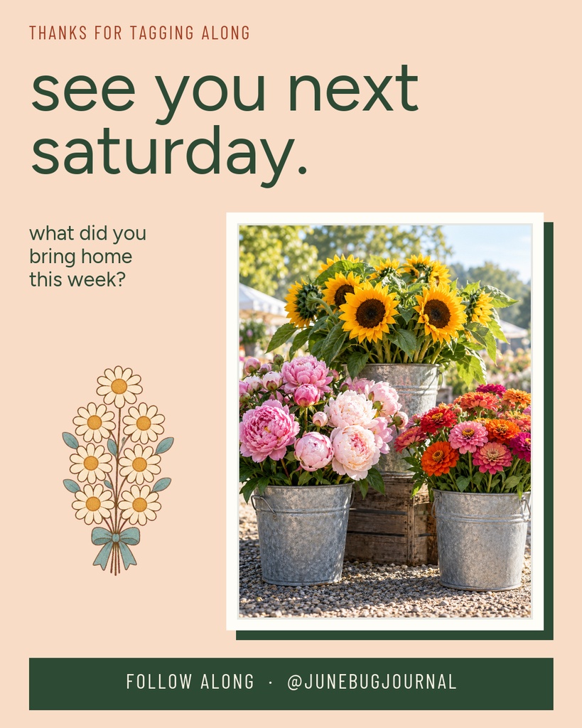 Portrait social media template with flowers, a photo of fresh bouquets, and text for a farmers market recap.