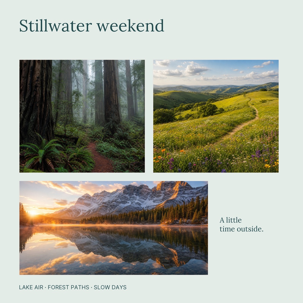 Square collage with three outdoor landscape photos and the title Stillwater weekend.