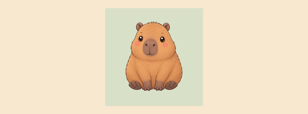 Cute illustrated capybara sitting on a pale pastel background.