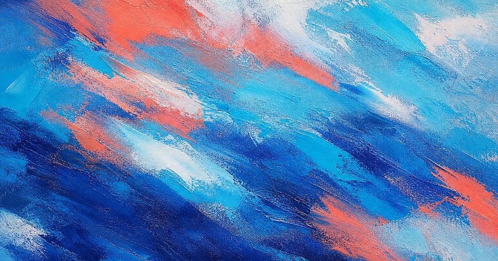 Abstract blue, pink, and orange brush strokes across a textured background
