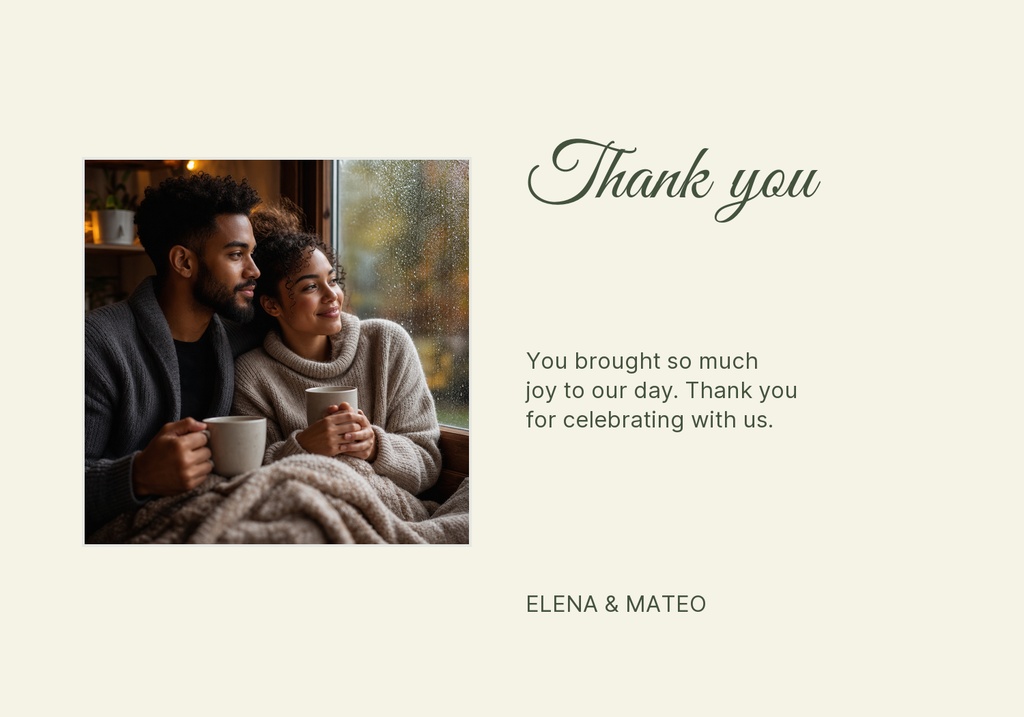 A landscape thank you card with a couple photo and elegant thank you text.