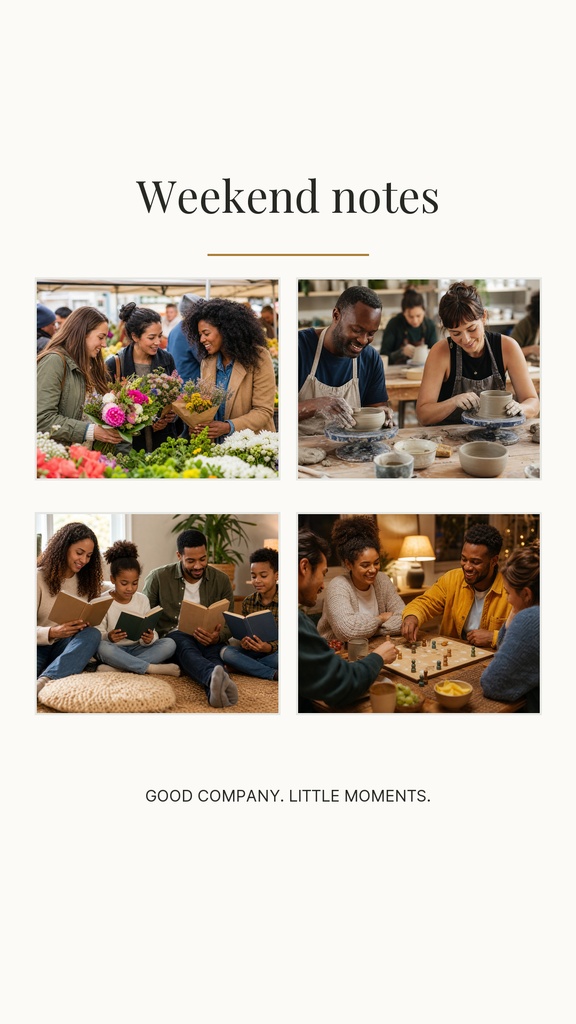 Portrait story template with four weekend photos and the heading Weekend notes