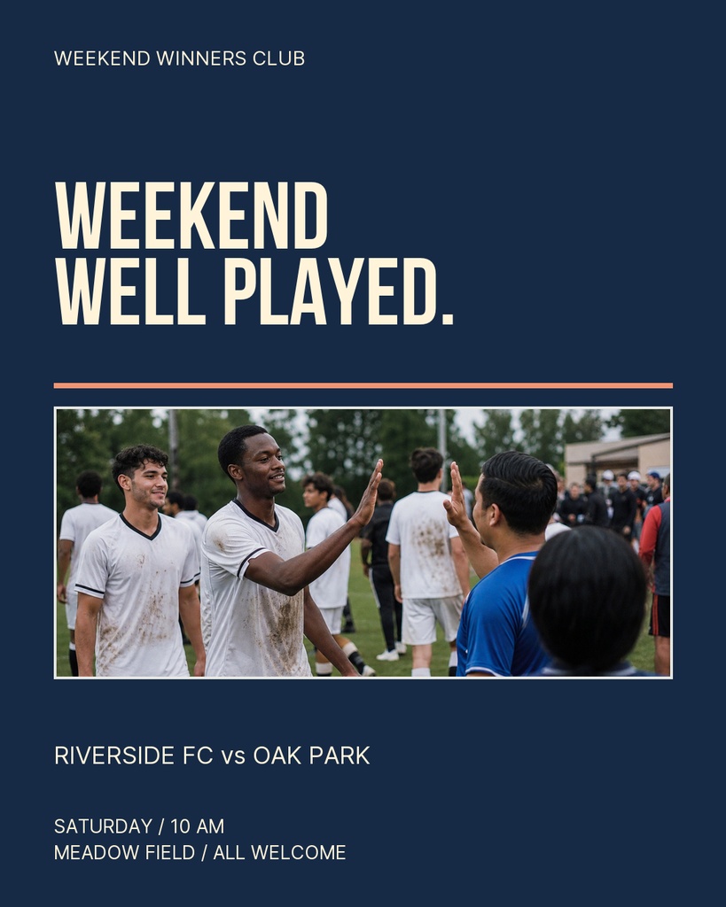 Portrait soccer post with navy background, match photo, and Weekend Well Played headline.